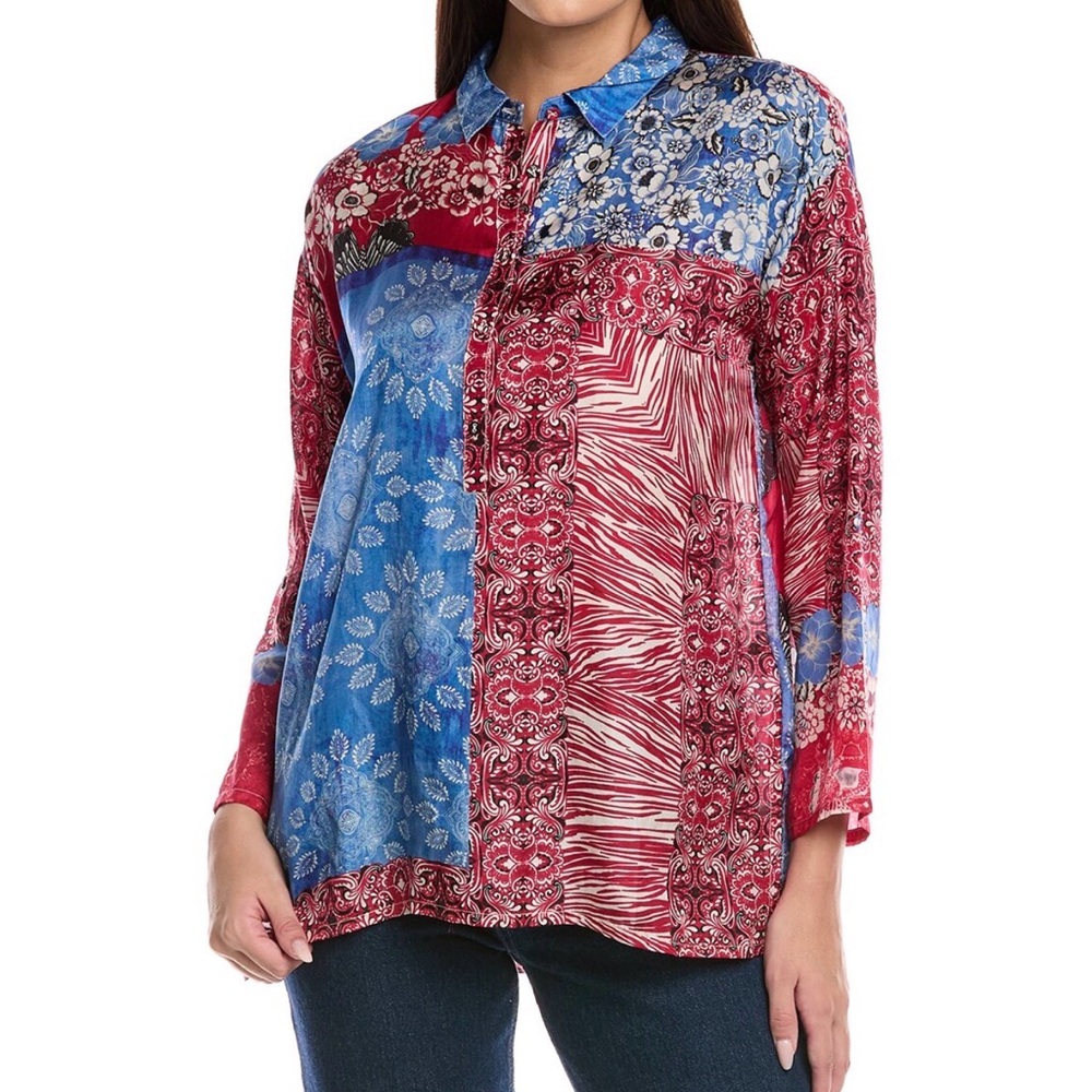 NWT Johnny Was Patchwork Button-Down Tunic/Blouse… - image 1
